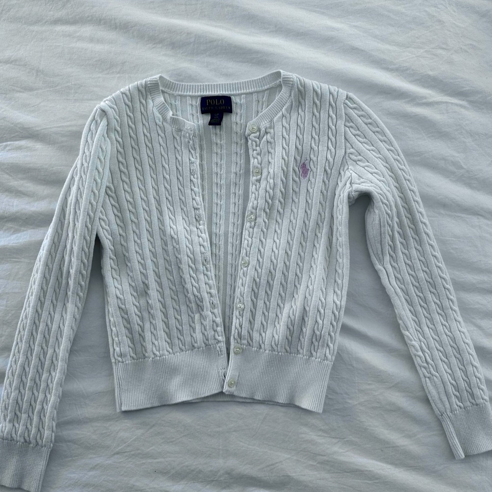 Ralph Lauren Polo girls cardigan. White. Size Small (7)